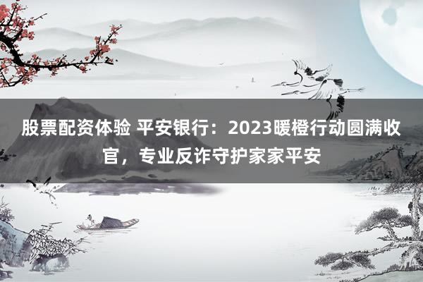 股票配资体验 平安银行：2023暖橙行动圆满收官，专业反诈守护家家平安